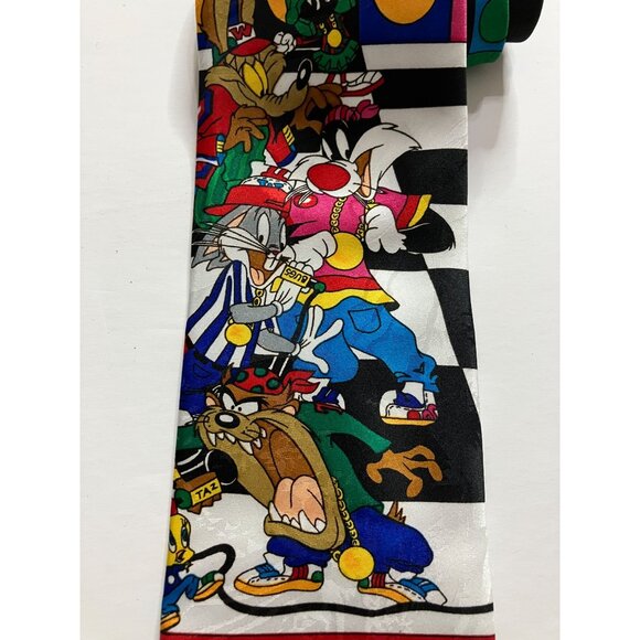 Vintage 90's Looney Tunes Rappin Toons Bugs Bunny Sylvester Taz Tweety Rap Tie - Picture 2 of 7